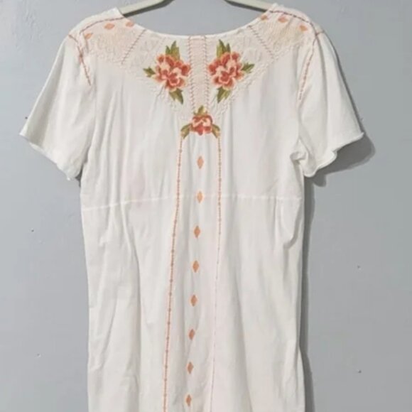 Johnny Was Boho Peasant White & Peach Floral Embroidered Tunic Size M - Picture 2 of 8